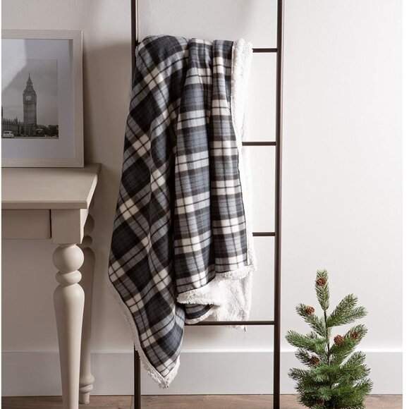 Cuddl Duds Plush Sherpa Throw Blanket, Gray Plaid 56x46inch - Picture 1 of 11